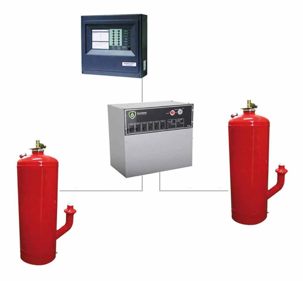 Schema erogatore antincendio per magazzini a polvere secca ultrarapida IPEX50 Green Safety
